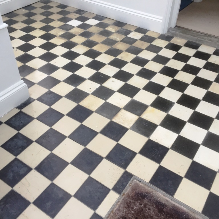Victorian Effect Marble Floor tiles before cleaning Steatley