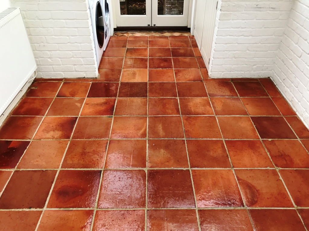 Terracotta Tiled Floor Bucklebury After Sealing