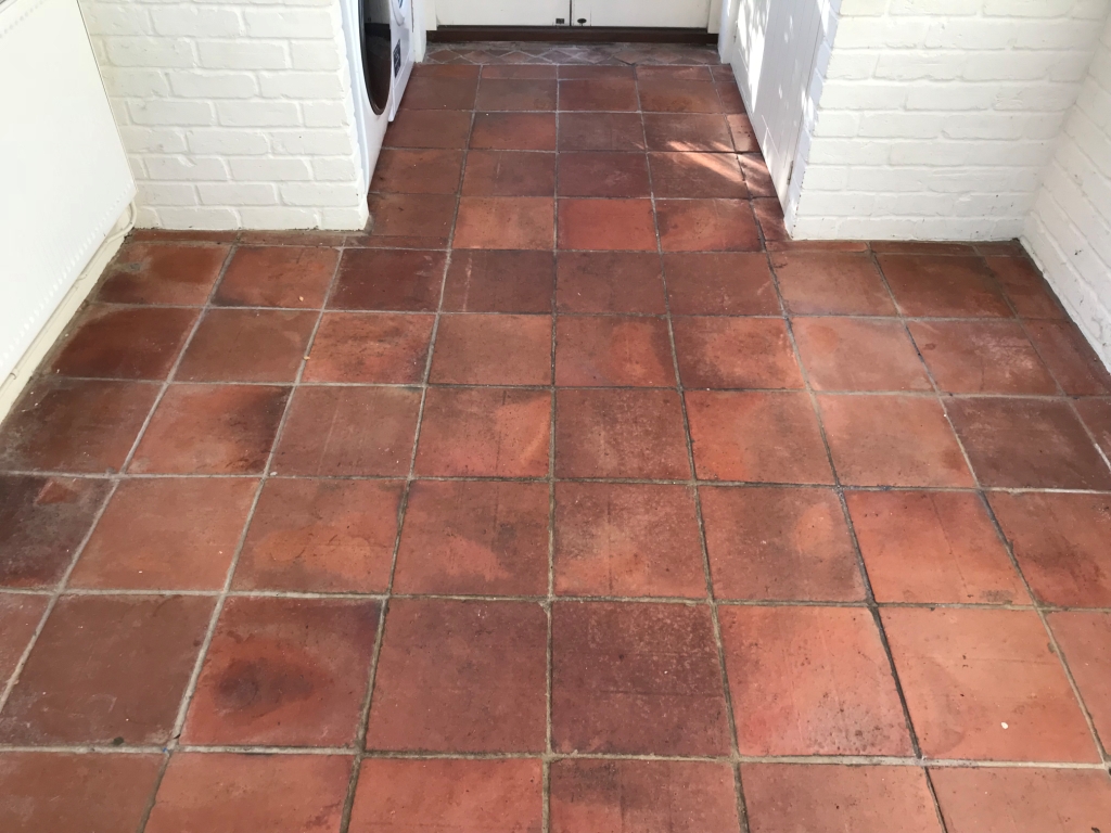 Terracotta Tiled Floor Bucklebury Before Cleaning