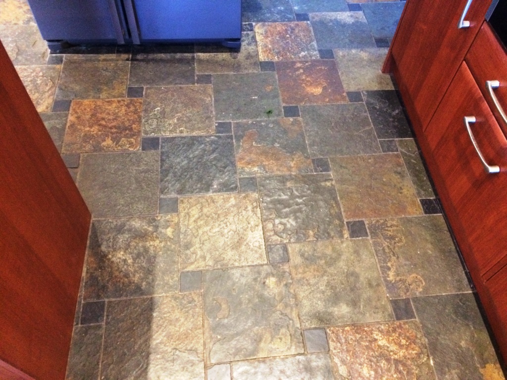 Slate Tiled Kitchen Floor Before Cleaning Spencers Wood