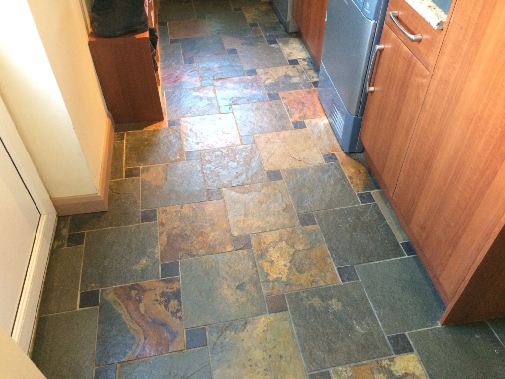 Slate Tiled Kitchen Floor Before Cleaning Spencers Wood