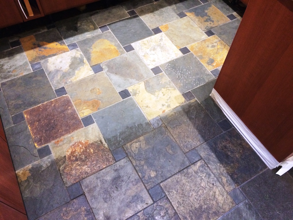 Slate Tiled Kitchen Floor During Cleaning Spencers Wood