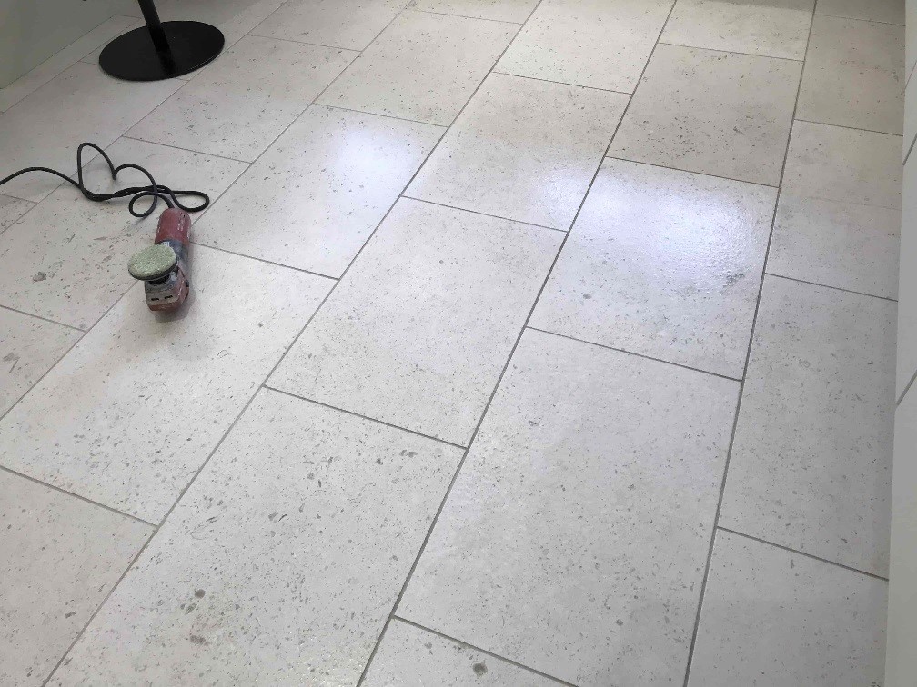 Acid Damaged Polished Limestone Floor During Restoration Wokingham