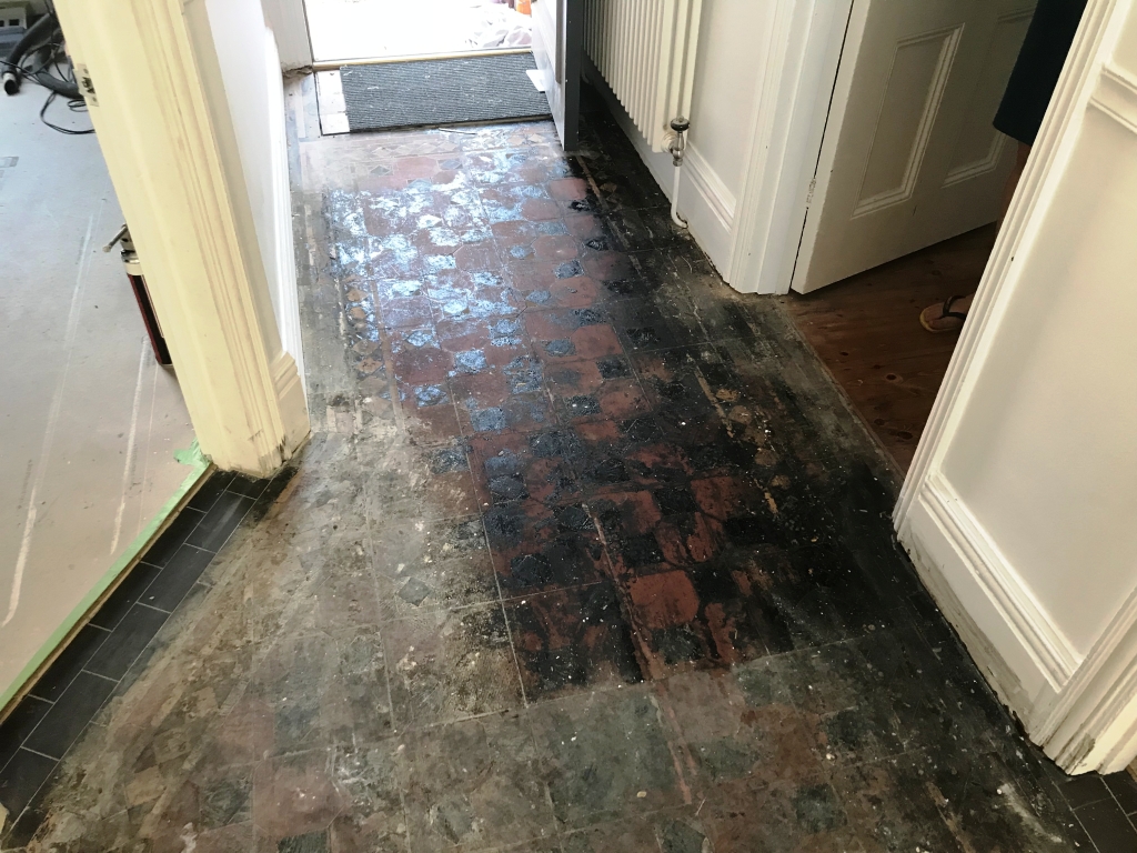 Bitumen Covered Victorian Floor Before Restoration Caversham Reading