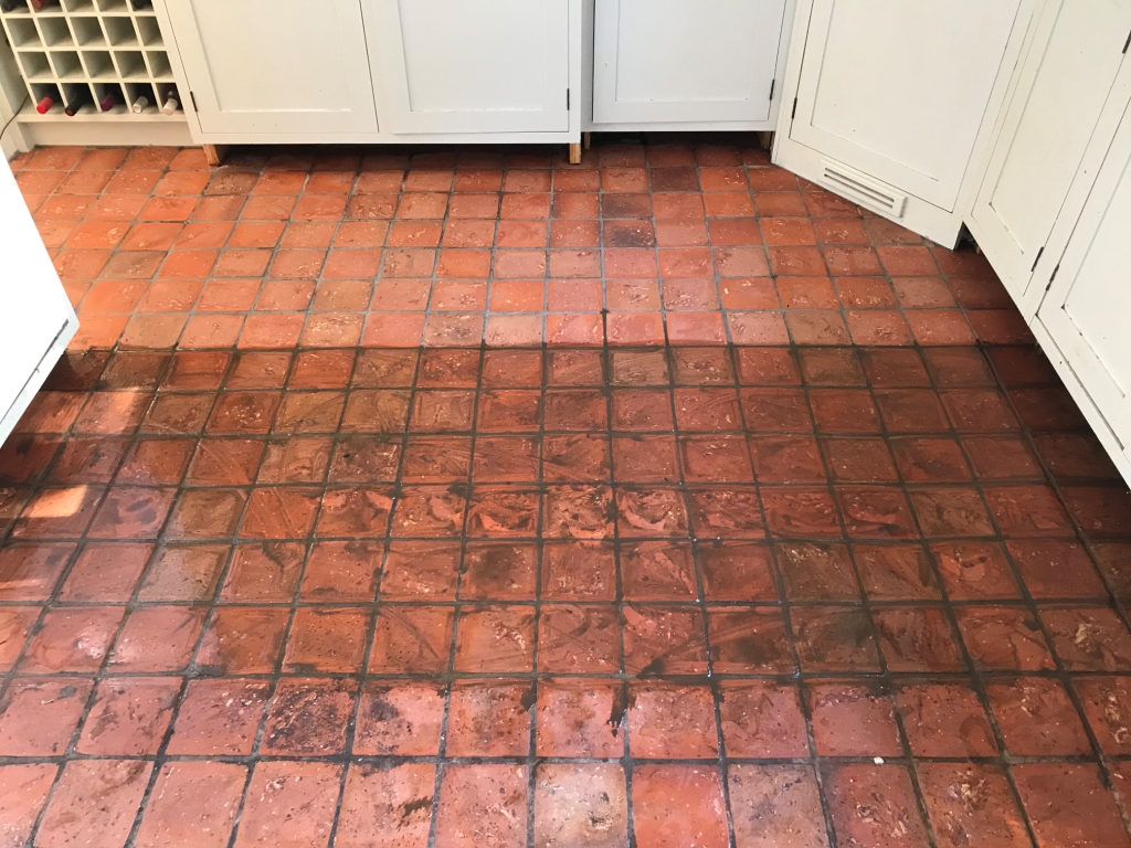 Quarry Tiled Kitchen Floor Bucklebury During Cleaning