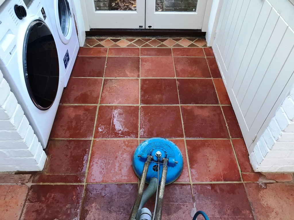 Terracotta Tiled Floor Bucklebury During Cleaning