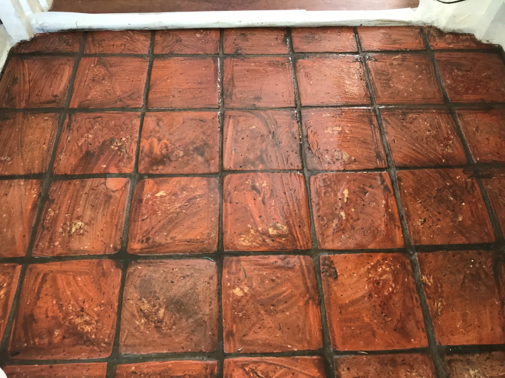 Terracotta Tiled Floor Bucklebury During Cleaning