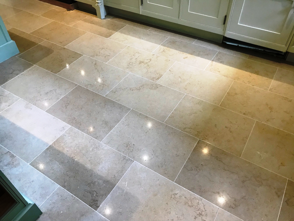 Jerusalem Limestone Kitchen Floor After Polishing in Twyford