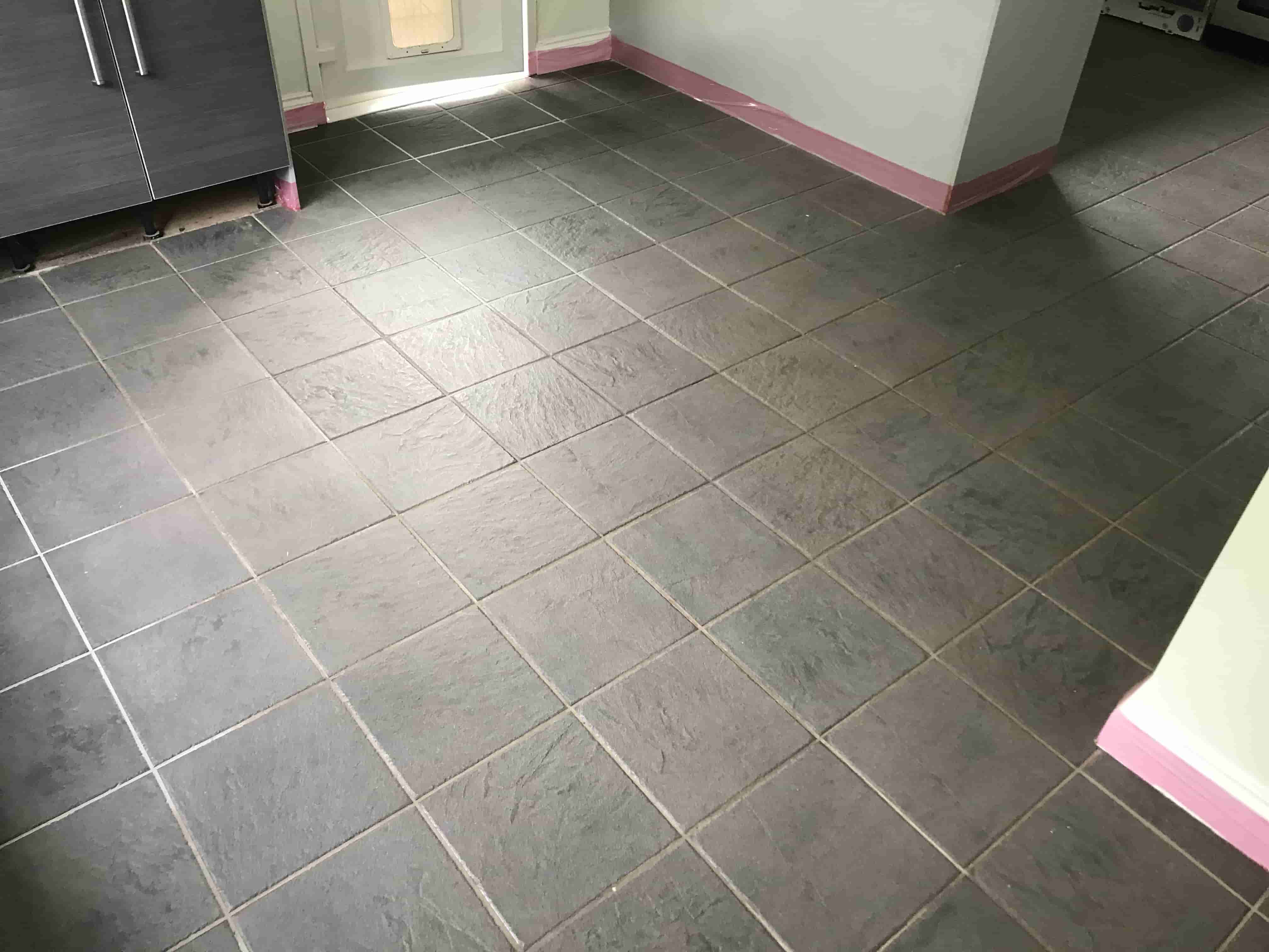 Ceramic Tiled Kitchen Floor Stained With Grout Haze Before Cleaning Sandhurst