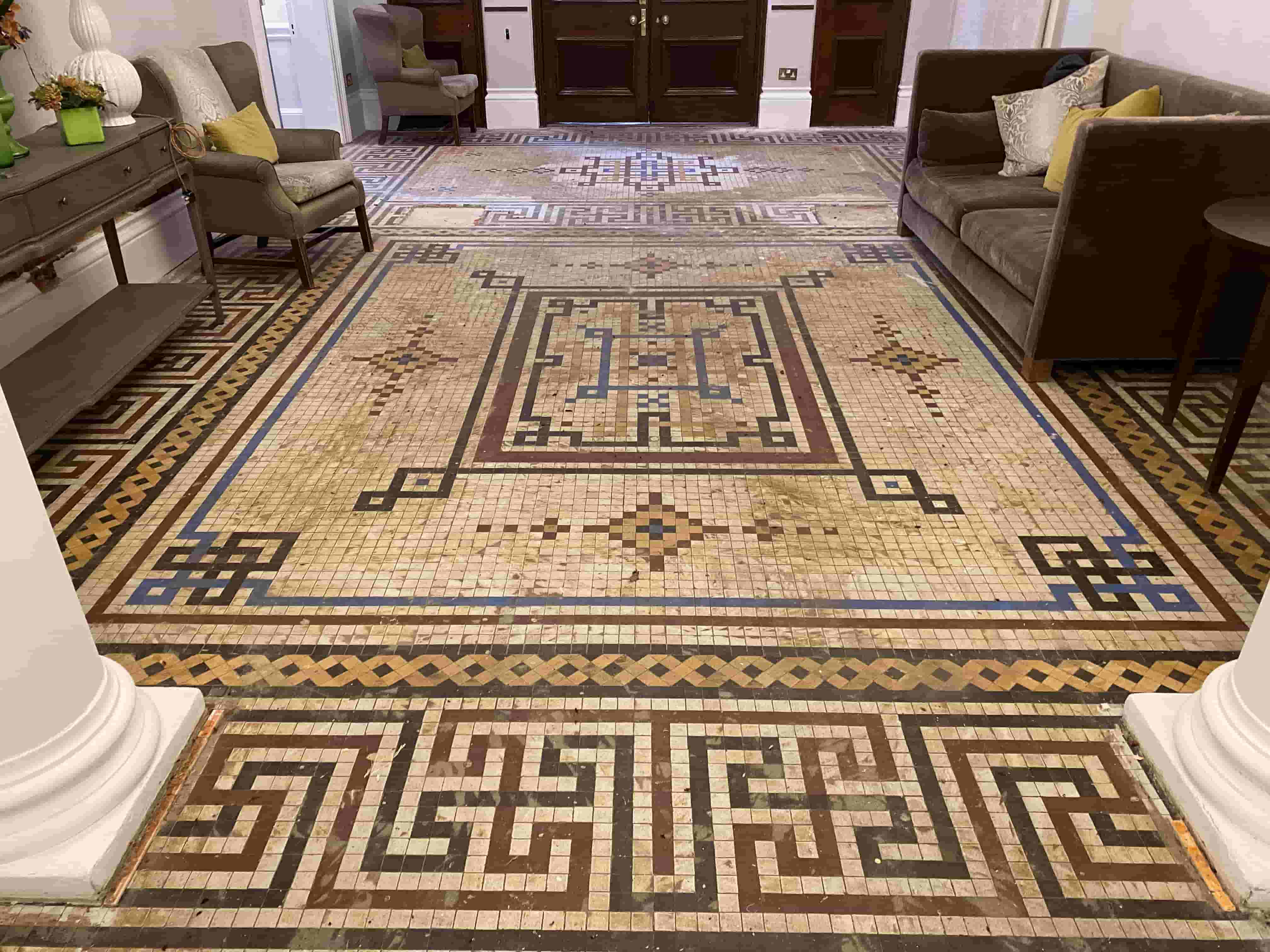 Hotel Tesserae Stone Mosaic Tiled Floor Before Renovation Taplow