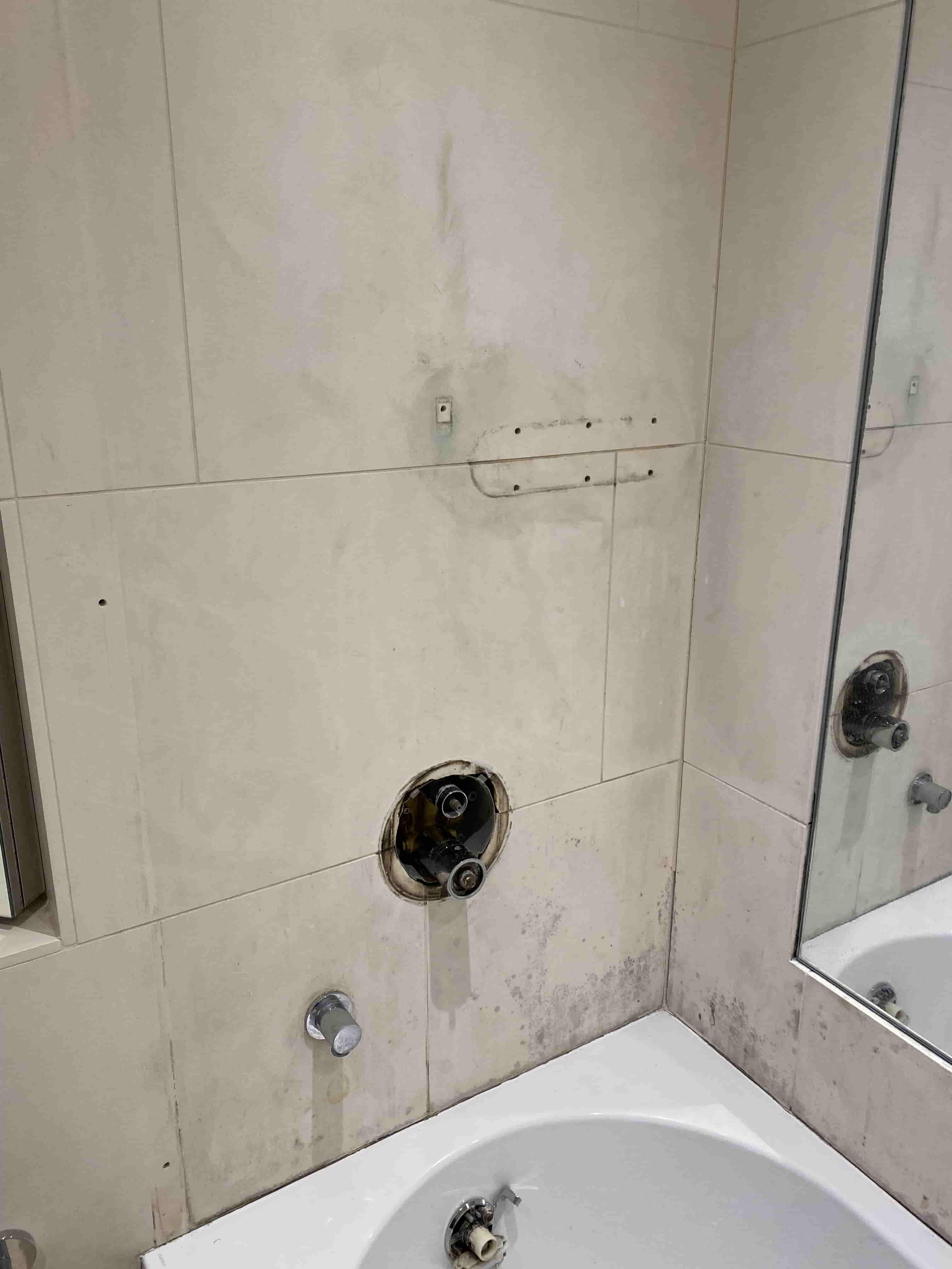 Mouldy Stained Antalya Limestone Bathroom Wall Tiles Before Cleaning Windsor