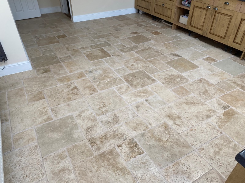 Travertine Tiled Kitchen Floor After Cleaning Sealing Newbury Travertine Tiled Kitchen Floor After Cleaning Sealing Newbury