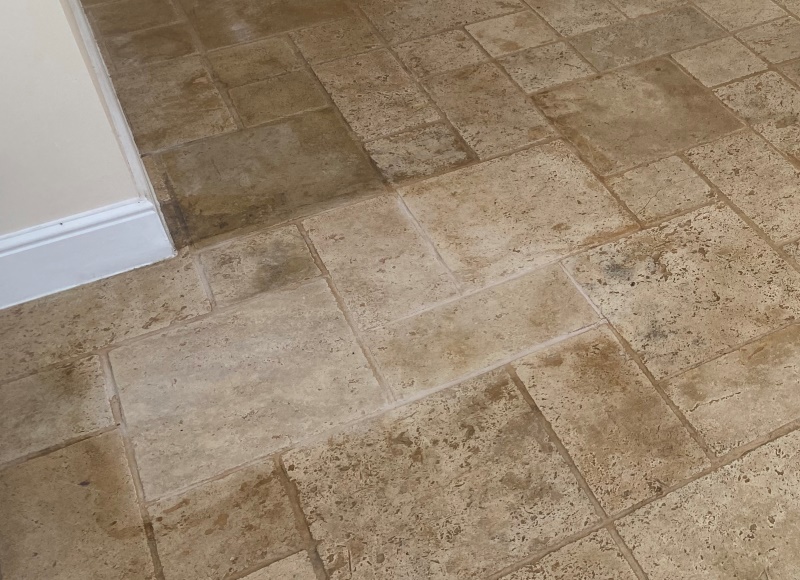 Travertine Tiled Kitchen Floor After Test Clean Newbury Travertine Tiled Kitchen Floor After Test Clean Newbury