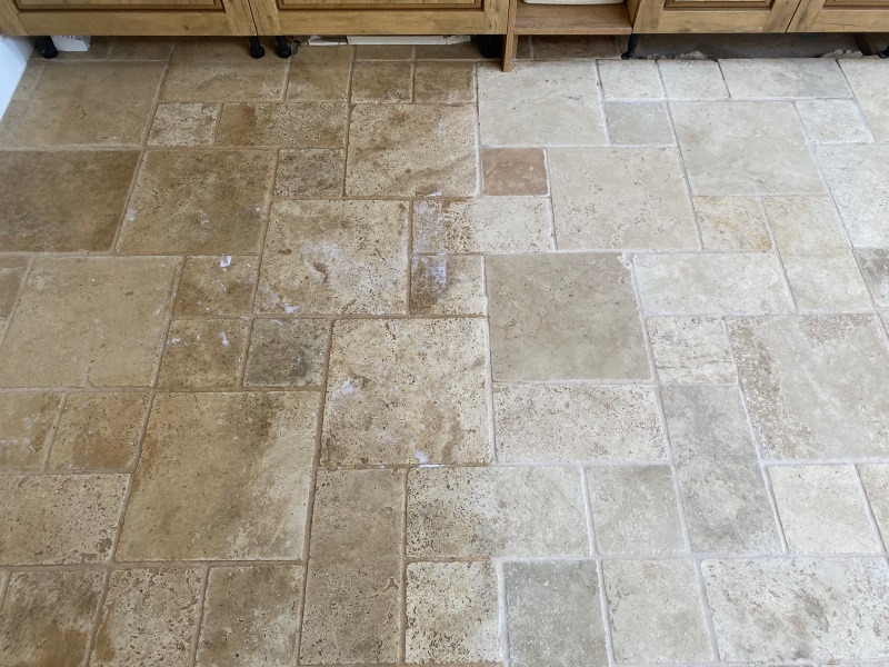 Travertine Tiled Kitchen Floor During Cleaning Newbury Travertine Tiled Kitchen Floor During Cleaning Newbury